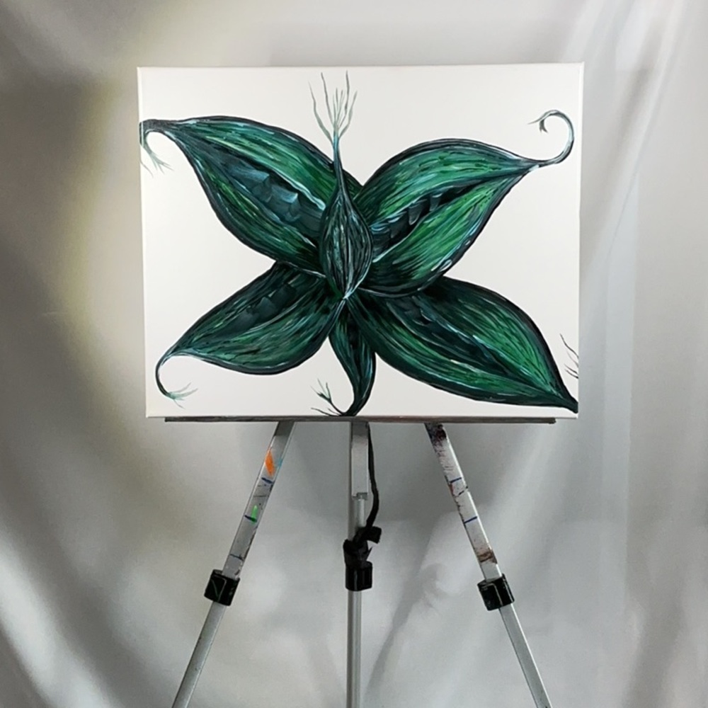 Abstract Green Leaf & Botanical Canvas Painting Original Artwork 20"W x 16"T